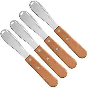 Stainless Steel Butter Spreader Butter Knife Spreader with Wood Handle for Butter, Cheese, Cream, Sandwich, and Condiment Serving (4 Pack 3 in 1) Stainless Steel Butter Spreader Butter Knife Spreader with Wood Handle for Butter, Cheese, Cream, Sandwich, and Condiment Serving (4 Pack 3 in 1)