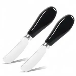 Butter Spreader Knife Set, 2 Pack Butter Knives and Cheese Knives | Stainless steel knives with ceramic handles for hard butter, soft and hard cheese, and jam; dishwasher-safe; black Butter Spreader Knife Set, 2 Pack Butter Knives and Cheese Knives | Stainless steel knives with ceramic handles for hard butter, soft and hard cheese, and jam; dishwasher-safe; black