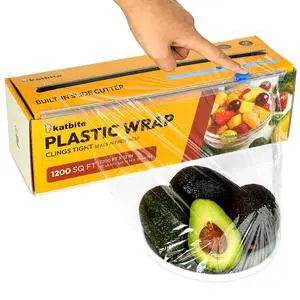 Plastic Wrap with Slide Cutter, 12 in x 1200 sq ft Cling Wrap | Food Service Clear Film Roll, Thick Enough Stronger Durable Stretch for Daily & Comercial Use, BPA-free Plastic Wrap with Slide Cutter, 12 in x 1200 sq ft Cling Wrap | Food Service Clear Film Roll, Thick Enough Stronger Durable Stretch for Daily & Comercial Use, BPA-free