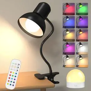 Clip-on Reading Lamp Rechargeable Cordless Desk Lamp with Clamp, 15 Colors RGB Dimmable Clip Night Light Battery Operated for Bedside College Dorm Room Nursery Camping, Multicolor LEDs Clip-on Reading Lamp Rechargeable Cordless Desk Lamp with Clamp, 15 Colors RGB Dimmable Clip Night Light Battery Operated for Bedside College Dorm Room Nursery Camping, Multicolor LEDs