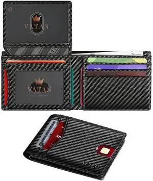 Wallet for Men Slim RFID Blocking Leather Credit Card Holder Wallet for 15 Cards, Bifold Minimalist Thin Wallet with 2 ID Windows & Cash Slot, With Gift Box (Carbon Fiber Black) Wallet for Men Slim RFID Blocking Leather Credit Card Holder Wallet for 15 Cards, Bifold Minimalist Thin Wallet with 2 ID Windows & Cash Slot, With Gift Box (Carbon Fiber Black)