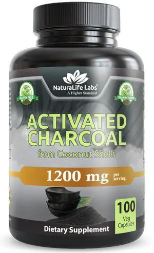 Activated Charcoal 1200 mg per Serving from Coconut Shells 100 Veg Capsules Non-GMO, Gluten-Free, Vegan Activated Charcoal 1200 mg per Serving from Coconut Shells 100 Veg Capsules Non-GMO, Gluten-Free, Vegan