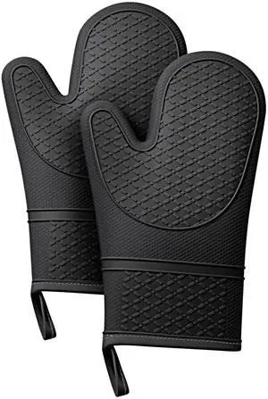 Heat Resistant Silicone Oven Mitts, Up to 500°F Protection for Baking & Grilling, 1 Pair (Black, Standard Thickness) Heat Resistant Silicone Oven Mitts, Up to 500°F Protection for Baking & Grilling, 1 Pair (Black, Standard Thickness)