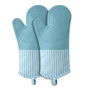 Silicone Oven Mitts, Heat Resistant Oven Gloves with Quilted Liner, Waterproof & Non-Slip Kitchen Mittens for Baking Cooking BBQ, 500°F, 13.5"-Nordic Blue Silicone Oven Mitts, Heat Resistant Oven Gloves with Quilted Liner, Waterproof & Non-Slip Kitchen Mittens for Baking Cooking BBQ, 500°F, 13.5"-Nordic Blue