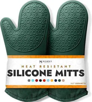 BPA-Free Silicone Oven Mitts Ultra Heat Resistant up to 500°F - Oven Mitts with Thick Cotton Liner - Long Slip Resistant Pot Holders, Flexible Oven Gloves - Green 13.7" BPA-Free Silicone Oven Mitts Ultra Heat Resistant up to 500°F - Oven Mitts with Thick Cotton Liner - Long Slip Resistant Pot Holders, Flexible Oven Gloves - Green 13.7"