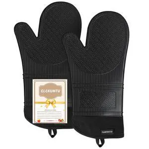 Silicone Oven Mitts, 14.2" Extra Long, Heat Resistant, Black | Heat Resistant Up To 570°F, Wrist and Forearm Coverage, Non-Slip Grip, Waterproof Exterior, 2-pack Silicone Oven Mitts, 14.2" Extra Long, Heat Resistant, Black | Heat Resistant Up To 570°F, Wrist and Forearm Coverage, Non-Slip Grip, Waterproof Exterior, 2-pack