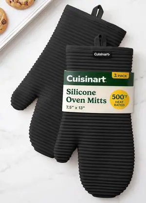 Cuisinart Silicone Oven Mitts, 2-Pack 7.5"x13", Heat Resistant 500F | Pot holders for baking and roasting, waterproof, non-slip ribbed grip, shields forearms, fits either hand, wipes clean Cuisinart Silicone Oven Mitts, 2-Pack 7.5"x13", Heat Resistant 500F | Pot holders for baking and roasting, waterproof, non-slip ribbed grip, shields forearms, fits either hand, wipes clean