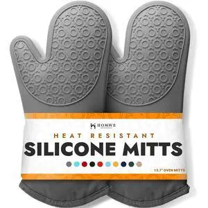BPA-Free Soft Silicone Oven Mitts - Ultra Heat Resistant Oven Mitts with Thick Cotton Liner - Long Slip Resistant Pot Holders, Flexible Oven Gloves - Gray 13.7" BPA-Free Soft Silicone Oven Mitts - Ultra Heat Resistant Oven Mitts with Thick Cotton Liner - Long Slip Resistant Pot Holders, Flexible Oven Gloves - Gray 13.7"