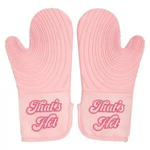Oven Mitt Set with Iconic That's HOT Design, Heat Resistant Pot Holders Featuring Non-Slip Textured Silicone Grips, 2-Piece Set, Pink Oven Mitt Set with Iconic That's HOT Design, Heat Resistant Pot Holders Featuring Non-Slip Textured Silicone Grips, 2-Piece Set, Pink