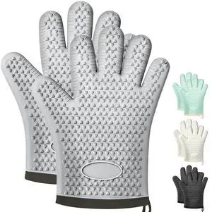 2Pack Heat Resistant Oven Mitts for Grilling and Baking, Non-Slip Silicone Gloves, Waterproof Kitchen Mitts with Flexible Fit & Easy to Clean Design, Gray 2Pack Heat Resistant Oven Mitts for Grilling and Baking, Non-Slip Silicone Gloves, Waterproof Kitchen Mitts with Flexible Fit & Easy to Clean Design, Gray