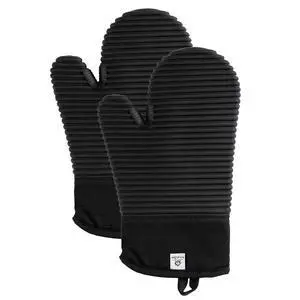 Extra Long Silicone Oven Mitts | Heat Resistant 500°F BPA-Free Food Grade Silicone Kitchen Mittens | 2-Piece Set of Oven Gloves Kitchens- Black Extra Long Silicone Oven Mitts | Heat Resistant 500°F BPA-Free Food Grade Silicone Kitchen Mittens | 2-Piece Set of Oven Gloves Kitchens- Black