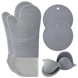 Silicone Oven Mitts and Pot Holders Sets 6 Piece for Kitchen | 2 Oven Mitts, 2 Mini Gloves, 2 Pot Holders, Heat Resistant Non Slip Silicone, Ideal for Cooking & Grilling Silicone Oven Mitts and Pot Holders Sets 6 Piece for Kitchen | 2 Oven Mitts, 2 Mini Gloves, 2 Pot Holders, Heat Resistant Non Slip Silicone, Ideal for Cooking & Grilling