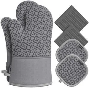 Oven Mitts and Pot Holders Sets 6pcs, Kitchen Oven Glove,High Heat Resistant 550 Degree Extra Long Oven Mitts and Potholders with Non-Slip Silicone Surface for Home Essentials (Grey) (Gray) Oven Mitts and Pot Holders Sets 6pcs, Kitchen Oven Glove,High Heat Resistant 550 Degree Extra Long Oven Mitts and Potholders with Non-Slip Silicone Surface for Home Essentials (Grey) (Gray)