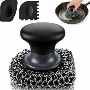 Cast Iron Scrubber and Scraper | 316 Chainmail Scrubber for Cast Iron Pan Chain Mail Scrubber for Cast Iron Skillet Cleaner | Dishes Pots Wok Griddle Grill | Dish Scouring Pad Dishwasher Safe, Black2 Cast Iron Scrubber and Scraper | 316 Chainmail Scrubber for Cast Iron Pan Chain Mail Scrubber for Cast Iron Skillet Cleaner | Dishes Pots Wok Griddle Grill | Dish Scouring Pad Dishwasher Safe, Black2