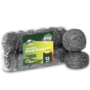 12 Pack Stainless Steel Scourers by Scrub It Steel Wool Scrubber Pad for Dishes, Pots, Pans, and Ovens. Easy scouring for Tough Kitchen Cleaning. (Large (50 gram)) 12 Pack Stainless Steel Scourers by Scrub It Steel Wool Scrubber Pad for Dishes, Pots, Pans, and Ovens. Easy scouring for Tough Kitchen Cleaning. (Large (50 gram))