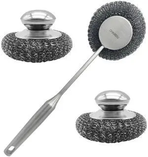 Stainless Steel Wool Scrubber Set, Long HandleBrushes for Pots, Pans, Grills & Cutlery Cleaning (3 Pack) Stainless Steel Wool Scrubber Set, Long HandleBrushes for Pots, Pans, Grills & Cutlery Cleaning (3 Pack)