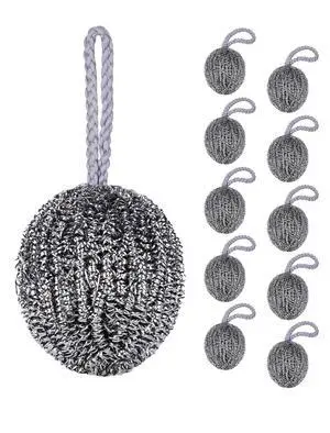10-Pack Steel Wool Scrubbers for Kitchen Cleaning, Stainless Steel Scourers with Hanging String, Reusable Rust-Resistant Scrubbers for Pots, Pans, Grill Racks, Sinks, Cast Iron 10-Pack Steel Wool Scrubbers for Kitchen Cleaning, Stainless Steel Scourers with Hanging String, Reusable Rust-Resistant Scrubbers for Pots, Pans, Grill Racks, Sinks, Cast Iron
