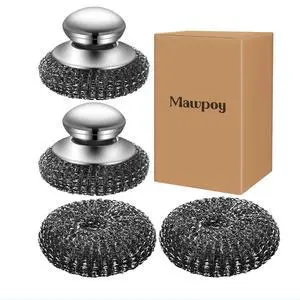 Steel Wool Scrubber with 2 Replacement Pads,Dish Scouring Pads for Cleaning Cast Iron, Dishes, Kitchen Pots, Pans, Grills, Stoves, Sink & More Steel Wool Scrubber with 2 Replacement Pads,Dish Scouring Pads for Cleaning Cast Iron, Dishes, Kitchen Pots, Pans, Grills, Stoves, Sink & More