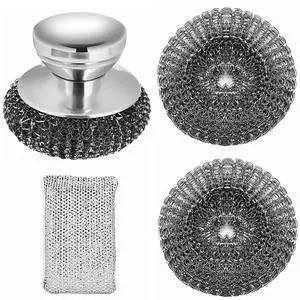 Stainless Steel Wool Scrubber with Short Handle Steel Scrubber Wool Pads for Cleaning Dishes Metal Scrubber Pot Scrubbers for Iron Pots, Stoves, Barbecue Grills, Wash Sink,Pans,2 Replace Heads Stainless Steel Wool Scrubber with Short Handle Steel Scrubber Wool Pads for Cleaning Dishes Metal Scrubber Pot Scrubbers for Iron Pots, Stoves, Barbecue Grills, Wash Sink,Pans,2 Replace Heads