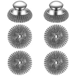 Stainless Steel Wool Scrubber Set, 2 Handles with 4 Replacement Pads, for Pots Pans Grills Stainless Steel Wool Scrubber Set, 2 Handles with 4 Replacement Pads, for Pots Pans Grills