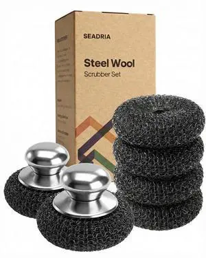 8 Pcs Stainless Steel Wool Scrubber with 2Pcs Handle - Heavy Duty Metal Sponge Scouring Pad for Cast Iron Skillet, Grill & Pots - Rust-Resistant Kitchen Dish Scrubber, Protects Hands & Nails 8 Pcs Stainless Steel Wool Scrubber with 2Pcs Handle - Heavy Duty Metal Sponge Scouring Pad for Cast Iron Skillet, Grill & Pots - Rust-Resistant Kitchen Dish Scrubber, Protects Hands & Nails