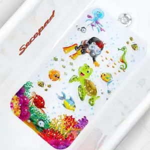 Bathtub Mat Non Slip, Cartoon Bath Tub Mat, 27.5" x 15", Turtle | Rectangular, Anti-Slip, Machine Washable, with Drain Holes and Suction Cups,For Bathtub and Shower Floor, for Toddler & Kids Bathtub Mat Non Slip, Cartoon Bath Tub Mat, 27.5" x 15", Turtle | Rectangular, Anti-Slip, Machine Washable, with Drain Holes and Suction Cups,For Bathtub and Shower Floor, for Toddler & Kids
