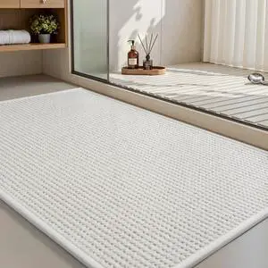 Bath Mat,Chenille Absorbent Bathroom Mat Quick Dry Rubber Backed Bathroom Rugs Non Slip Washable Bath Mats,Ultra Thin Bathroom Rugs Fit Under Door,17"x24",White Bath Mat,Chenille Absorbent Bathroom Mat Quick Dry Rubber Backed Bathroom Rugs Non Slip Washable Bath Mats,Ultra Thin Bathroom Rugs Fit Under Door,17"x24",White