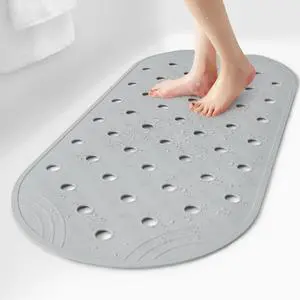 Rubber Bathtub Mat Shower Mat Non-Slip, 31x14 Inch, Bath Tub Floor Mat with Suction Cups and Drainage Holes, Grey Rubber Bathtub Mat Shower Mat Non-Slip, 31x14 Inch, Bath Tub Floor Mat with Suction Cups and Drainage Holes, Grey
