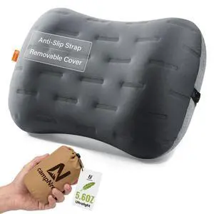 Inflatable Camping Pillow - Ultralight Compact Air Pillow for Travel, Backpacking & Hiking - Ergonomic Neck & Lumbar Support - Portable Inflatable Pillow with Removable Washable Cover - (Grey) Inflatable Camping Pillow - Ultralight Compact Air Pillow for Travel, Backpacking & Hiking - Ergonomic Neck & Lumbar Support - Portable Inflatable Pillow with Removable Washable Cover - (Grey)