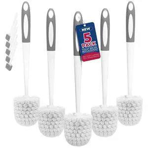 Toilet Bowl Brush for Replacement, 5 Pack, White | Bathroom Accessories, Ergonomic Silicone Handle, Dense Bristles, Deep Cleaning, Scrubber, with 5 Groove Gap Brushes Toilet Bowl Brush for Replacement, 5 Pack, White | Bathroom Accessories, Ergonomic Silicone Handle, Dense Bristles, Deep Cleaning, Scrubber, with 5 Groove Gap Brushes