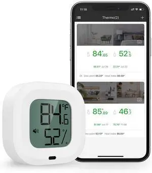 Bluetooth Thermometer Hygrometer, Smart Humidity Temperature Sensor | App alerts & data storage. Monitor for greenhouse, humidor, guitar case, incubator, and camera storage. Bluetooth Thermometer Hygrometer, Smart Humidity Temperature Sensor | App alerts & data storage. Monitor for greenhouse, humidor, guitar case, incubator, and camera storage.