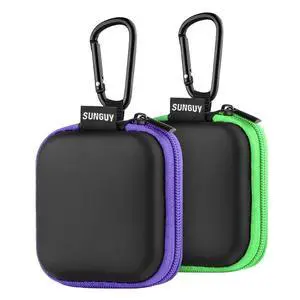 2-Pack Earbuds Case, Portable Small Earbud Carrying Case Storage Bag with Carabiner Clip for Earphones, Earpieces, SD Memory Card, Camera Chips - Green+Purple 2-Pack Earbuds Case, Portable Small Earbud Carrying Case Storage Bag with Carabiner Clip for Earphones, Earpieces, SD Memory Card, Camera Chips - Green+Purple