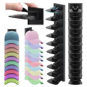 Hat Organizer for Baseball Caps 2 Pack - Multilayer Hat Storage Rack with Strong Adhesive, 2 Mounting Options, Holds Up to 40 Hats, Wall/Door Mount for Bedroom Closet(Black) Hat Organizer for Baseball Caps 2 Pack - Multilayer Hat Storage Rack with Strong Adhesive, 2 Mounting Options, Holds Up to 40 Hats, Wall/Door Mount for Bedroom Closet(Black)