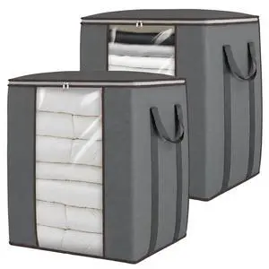 Comforter Storage Bags 120L for Blanket Clothes Bedding Sheet 2 Pack Grey | Breathable Fabric, Reinforced Handles, for King Comforters Bedding Pillows and Sheets, Closet and Bedroom Storage Comforter Storage Bags 120L for Blanket Clothes Bedding Sheet 2 Pack Grey | Breathable Fabric, Reinforced Handles, for King Comforters Bedding Pillows and Sheets, Closet and Bedroom Storage