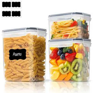 Airtight Food Storage Containers with Lids 0.8/1.5/2.1Qt 3Pack | Plastic Canister, Flour Sugar Cereal Pasta Rice Oats Coffee Snacks, Pantry Kitchen, Label, Scoop, Stackable, BPA-free, Clear Airtight Food Storage Containers with Lids 0.8/1.5/2.1Qt 3Pack | Plastic Canister, Flour Sugar Cereal Pasta Rice Oats Coffee Snacks, Pantry Kitchen, Label, Scoop, Stackable, BPA-free, Clear