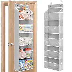 Over The Door Toy Storage Organizer w/Clear Window, Light Grey | Anti-Tilt 44 lb Load Capacity, Baby Toy Storage Organizer for Stuffed Animals, Nursery, Kid Bedroom, Newborn Baby Essentials Over The Door Toy Storage Organizer w/Clear Window, Light Grey | Anti-Tilt 44 lb Load Capacity, Baby Toy Storage Organizer for Stuffed Animals, Nursery, Kid Bedroom, Newborn Baby Essentials