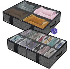 2 Pack Under Bed Shoes Storage Bag Organizer (14+4 Pairs), Collapsible Shoe Boot Container with Handles, Underbed Storage Solution for Kids & Adults, 86x60x15cm, Linen-like Black, MXAUBS14S4 2 Pack Under Bed Shoes Storage Bag Organizer (14+4 Pairs), Collapsible Shoe Boot Container with Handles, Underbed Storage Solution for Kids & Adults, 86x60x15cm, Linen-like Black, MXAUBS14S4