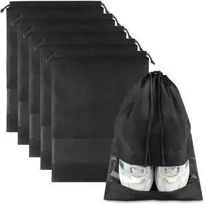 Black Travel Shoe Bags - 5 Pcs Non-Woven Packing Bags with Clear Window | 15.7" x 11.8" Waterproof Dustproof Portable Travel Shoe Storage Bag for Men and Women Black Travel Shoe Bags - 5 Pcs Non-Woven Packing Bags with Clear Window | 15.7" x 11.8" Waterproof Dustproof Portable Travel Shoe Storage Bag for Men and Women