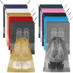 10 Pcs Portable Travel Shoe Bags, 17.3 x 12.6 Inches Waterproof Non-Woven Shoe Organizers Storage Bags, Large Drawstring Shoes Pouch Packing Organizers with Rope for Men, Women, Children 10 Pcs Portable Travel Shoe Bags, 17.3 x 12.6 Inches Waterproof Non-Woven Shoe Organizers Storage Bags, Large Drawstring Shoes Pouch Packing Organizers with Rope for Men, Women, Children