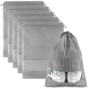 Grey Travel Shoe Bags - 5 Pcs Non-Woven Packing Bags with Clear Window | 15.7" x 11.8" Waterproof Dustproof Portable Travel Shoe Storage Bag for Men and Women Grey Travel Shoe Bags - 5 Pcs Non-Woven Packing Bags with Clear Window | 15.7" x 11.8" Waterproof Dustproof Portable Travel Shoe Storage Bag for Men and Women