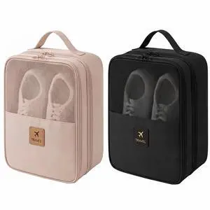 2 Pack Travel Shoe Bag for 3 Pairs, Waterproof Shoe Organizer, Portable | Fits All Footwear, 3Layer Compartment, Handle & Strap, Resistant Multi-Purpose Storage Bag, Black & Beige 2 Pack Travel Shoe Bag for 3 Pairs, Waterproof Shoe Organizer, Portable | Fits All Footwear, 3Layer Compartment, Handle & Strap, Resistant Multi-Purpose Storage Bag, Black & Beige