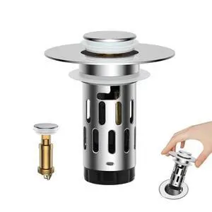 3-in-1 Sink Stopper Pop Up Drain Plug, Stainless Steel Hair Catcher 3-in-1 Sink Stopper Pop Up Drain Plug, Stainless Steel Hair Catcher