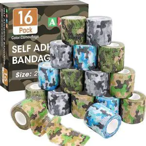 16 Pack Camo Self Adhesive Bandage Wrap, 2" X 5 Yards Elastic Cohesive Bandage Wrap, Athletic Tape, Vet Wrap, Ankle Tape, Tattoo Tape Wrap (Camo) 16 Pack Camo Self Adhesive Bandage Wrap, 2" X 5 Yards Elastic Cohesive Bandage Wrap, Athletic Tape, Vet Wrap, Ankle Tape, Tattoo Tape Wrap (Camo)