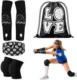 4 Pcs Volleyball Knee Pad and Arm Sleeve Volleyball Accessories Stuff Forearm Elbow Sleeve Wrist Guard with Protection Pad and Thumb Hole for Women Men Adult(Medium,Black) 4 Pcs Volleyball Knee Pad and Arm Sleeve Volleyball Accessories Stuff Forearm Elbow Sleeve Wrist Guard with Protection Pad and Thumb Hole for Women Men Adult(Medium,Black)