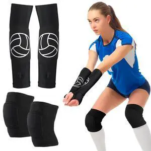 1 Set Volleyball Knee Pad and Arm Sleeve Volleyball Accessories Stuff Forearm Elbow Sleeve Wrist Guard with Protection Pad and Thumb Hole for Women Men Adult(Classic) 1 Set Volleyball Knee Pad and Arm Sleeve Volleyball Accessories Stuff Forearm Elbow Sleeve Wrist Guard with Protection Pad and Thumb Hole for Women Men Adult(Classic)