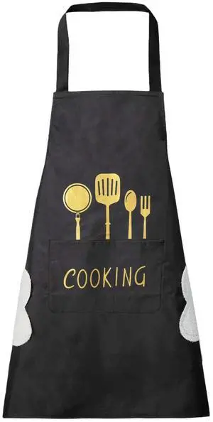 Women Kitchen Apron with Hand Wipe PocketsBig Pocket,Hand-wiping, Waterproof for Cooking Baking (BLACK) Women Kitchen Apron with Hand Wipe PocketsBig Pocket,Hand-wiping, Waterproof for Cooking Baking (BLACK)
