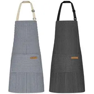 2 Pcs Kitchen Cooking Aprons, Poly/Cotton Blend Adjustable Soft Bib Stripe Aprons with 2 Pockets for Women Men Chef (Blue Pinstripes/Black Pinstripes) 2 Pcs Kitchen Cooking Aprons, Poly/Cotton Blend Adjustable Soft Bib Stripe Aprons with 2 Pockets for Women Men Chef (Blue Pinstripes/Black Pinstripes)