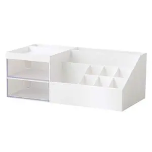 Cosmetic/Makeup Vanity Organizer Box, Mini Desk Storage for Office Supplies, Bathroom Counter or Dresser, White Cosmetic/Makeup Vanity Organizer Box, Mini Desk Storage for Office Supplies, Bathroom Counter or Dresser, White