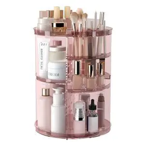 Rotating Makeup Organizer, DIY 8 Adjustable Layers Spinning Skincare Storage, Cosmetic Display Case with Brush Holder and Perfume Tray, Multi-Function Vanity Bathroom Countertop Organizer Clear Pink Rotating Makeup Organizer, DIY 8 Adjustable Layers Spinning Skincare Storage, Cosmetic Display Case with Brush Holder and Perfume Tray, Multi-Function Vanity Bathroom Countertop Organizer Clear Pink