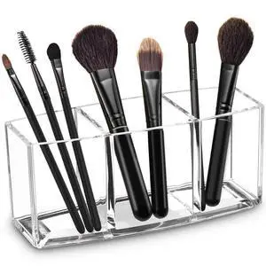 Acrylic Makeup Brush Organizer Holder Clear Cosmetic Brushes Storage with 3 Slots | 3 Slots Acrylic Makeup Brush Organizer Holder Clear Cosmetic Brushes Storage with 3 Slots | 3 Slots